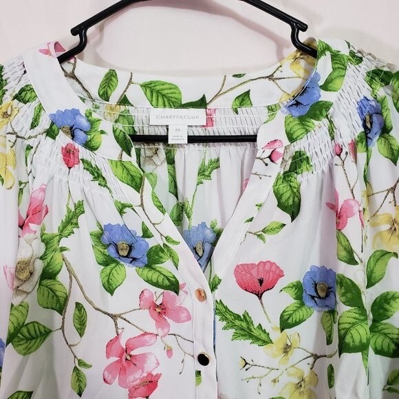 Charter Club Womens Plus Split Neck Bishop Sleeves Blouse (AH) - Picture 4 of 8